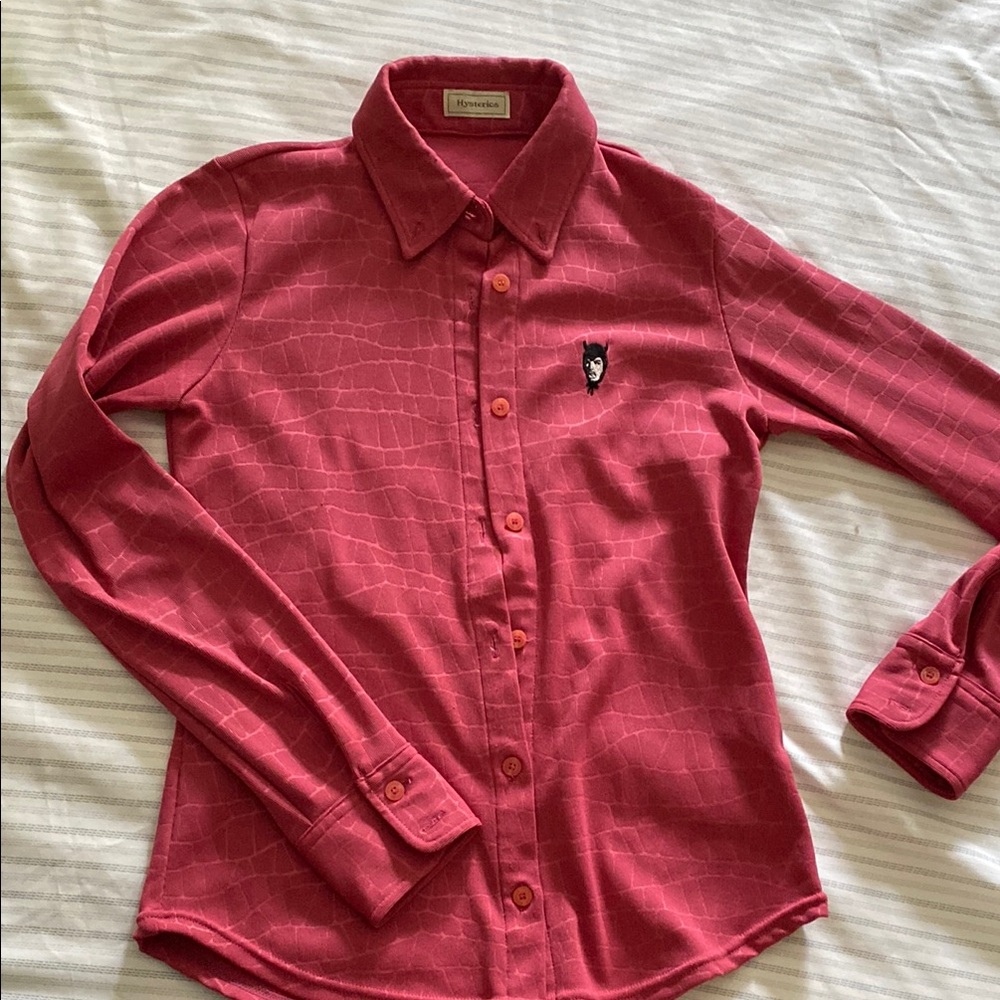 Pink Button-Up Shirt with Embroidered Detail